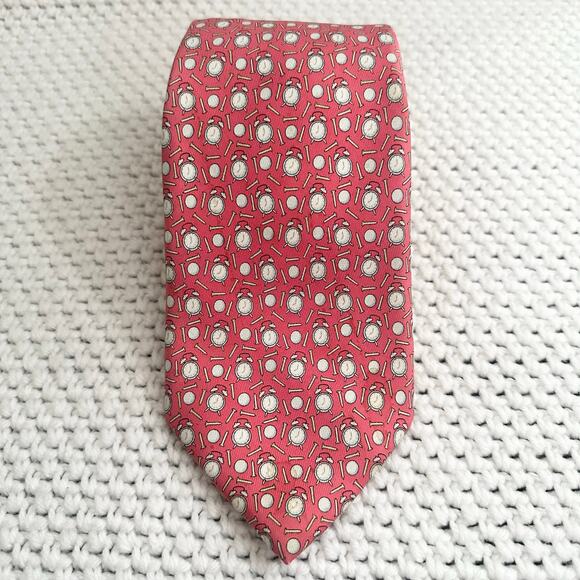 Vineyard Vines Martha's Handpicked Shep Ian Salmon Pink Tee Time Clocks Golf Tie - Picture 2 of 8